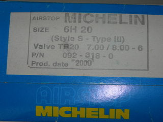 Tube, Wheel - 7.00/8.00-6 - Michelin - Airstop - Style S - Type III