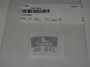 Placard, Fuel Tank Selector - Left Tank - 36 Gallon