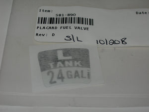Placard, Fuel Tank Selector - Left Tank - 24 Gallon