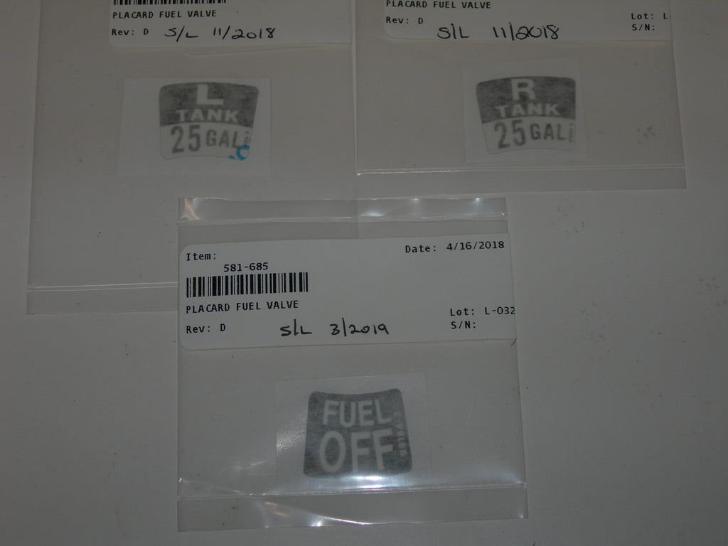 AirWard Piper PA28 Fuel Tank Selector Placards Kit A AirWard, Inc