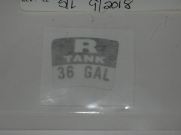 Placard, Fuel Tank Selector - Right Tank - 36 Gallon