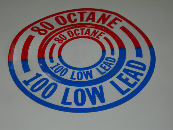 Placard, Fuel Octane - 80 and 100 Low Lead - Round