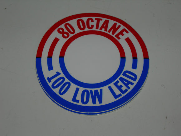 Placard, Fuel - 80 Octane/100 Low Lead - Red/Blue