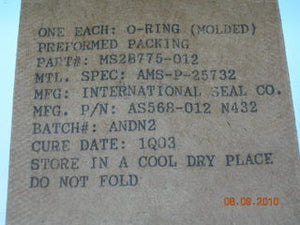 O-ring, Hydraulic - 1/16" Width - 3/8" ID - 1/2" OD