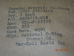 O-ring, Hydraulic - 1/16" Width - 3/4" ID - 7/8" OD