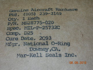 O-ring, Hydraulic - 1/16" Width - 7/8" ID - 1" OD