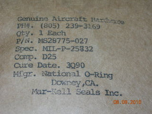 O-ring, Hydraulic - 1/16" Width - 1 5/16" ID - 1 7/16" OD