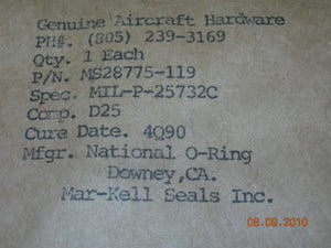 O-ring, Hydraulic - 3/32" Width - 15/16" ID - 1 1/8" OD