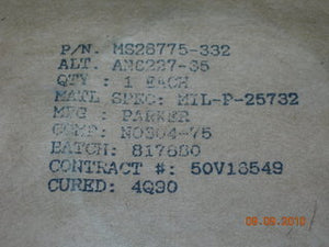 O-ring, Hydraulic - 3/16" Width - 2 3/8" ID - 2 3/4" OD