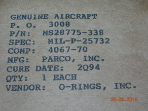 O-ring, Hydraulic - 3/16" Width - 3 1/8" ID - 3 1/2" OD