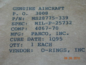 O-ring, Hydraulic - 3/16" Width - 3 1/4" ID - 3 5/8" OD