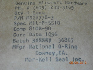O-ring, Hydraulic - Boss - .064" Width - .301" ID - 3/16" OD Tube