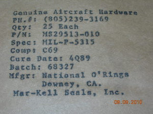 O-ring, Fuel - 1/16" Width - 1/4" ID - 3/8" OD