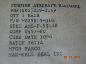 O-ring, Fuel - 1/16" Width - 3/4" ID - 7/8" OD